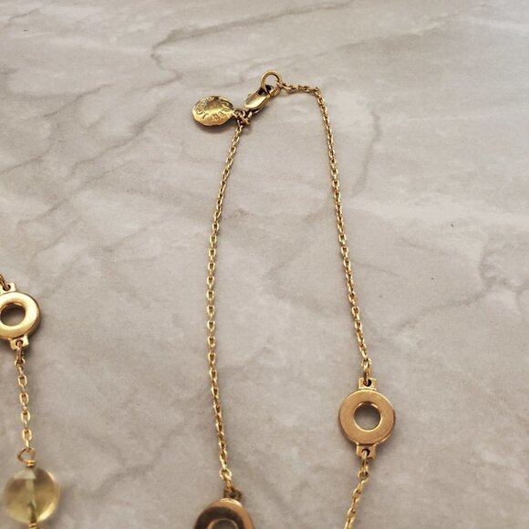 ✨ J.Crew Necklace Gold Yellow Beaded Faceted Station Disk Long Layer - Picture 5 of 7